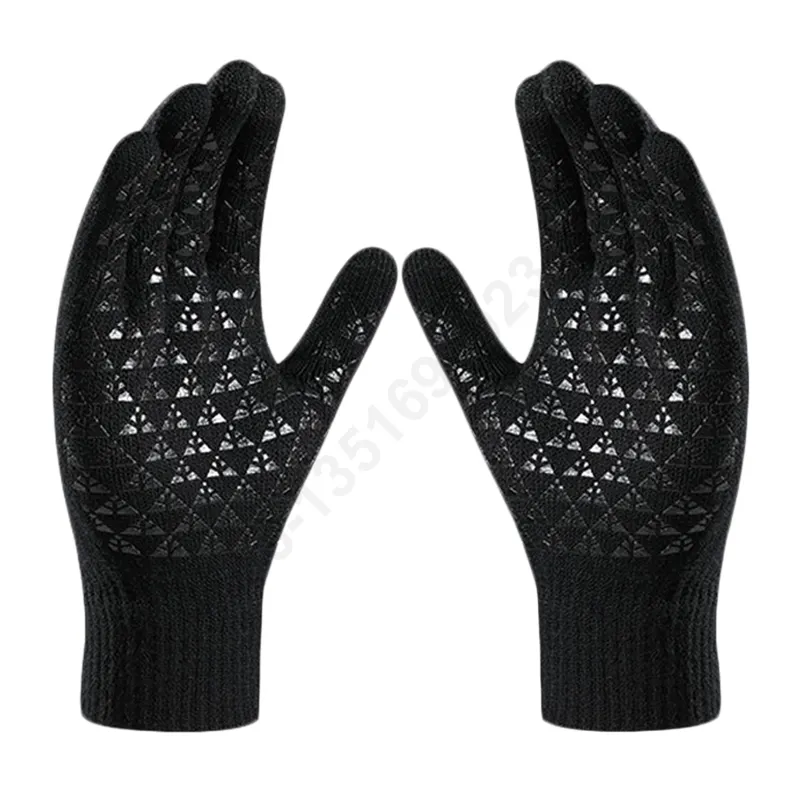 New Style Frauen Männer Kaschmir gebürstet Strick handschuhe halten warm Winter Touchscreen Handschuhe PVC Punkte rutsch feste Handschuhe