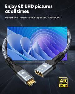 短迷你HDMI C型公到HDMI a型母4K 60hz转换器适配器电缆M/F尼龙编织HDMI电缆适配器 - Product Image 4