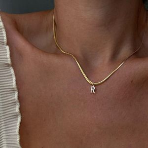 A-Z mektup 18K gerçek altın kaplama İlk zirkon kolye yılan kolye balıksırtı zincir kolye kişiselleştirilmiş takı hediye - Product Image 1