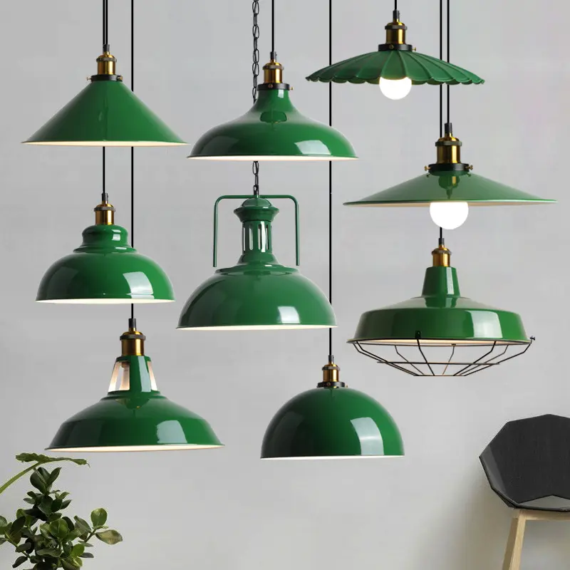 Lámparas colgantes de hierro forjado, luz verde, Estilo Vintage, para loft, restaurante y Bar, venta al por mayor