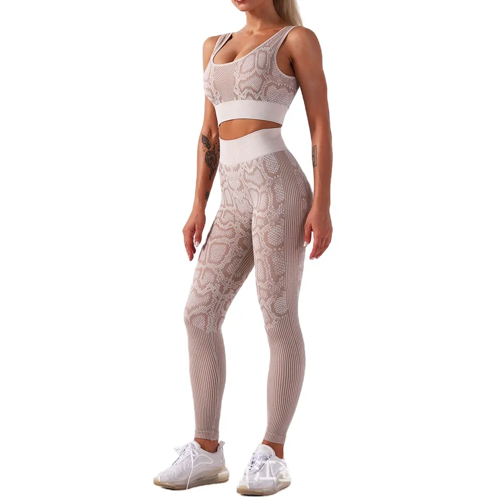 Vrouwen Gym Pak Groothandel Sport Bh Tops Slangenhuid Print Yogalegging Set Twee Stukken Broek Dames Workout Fitness Gymkleding