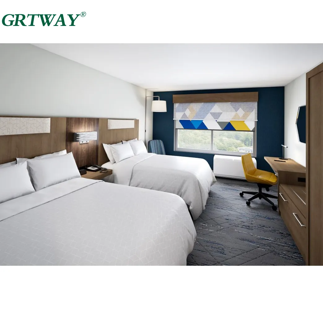 Furnitur Hotel GRT6234 Digunakan untuk Set Kamar Tidur Biru Formula Express Holiday Inn Modern Furnitur Hotel Mewah