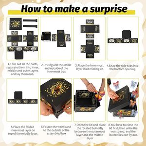 Katlanabilir siyah altın DIY patlayan sürpriz kelebek hediye karton kutu paketi doğum günü baba ve anne günü için - Product Image 4