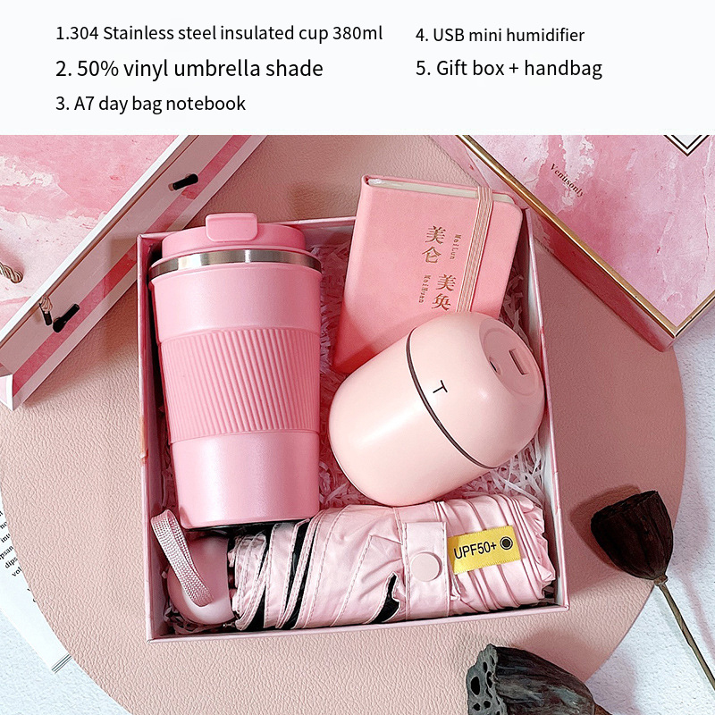 Thermos cup + humidifier + A7 notebook+ umbrella (pink)7