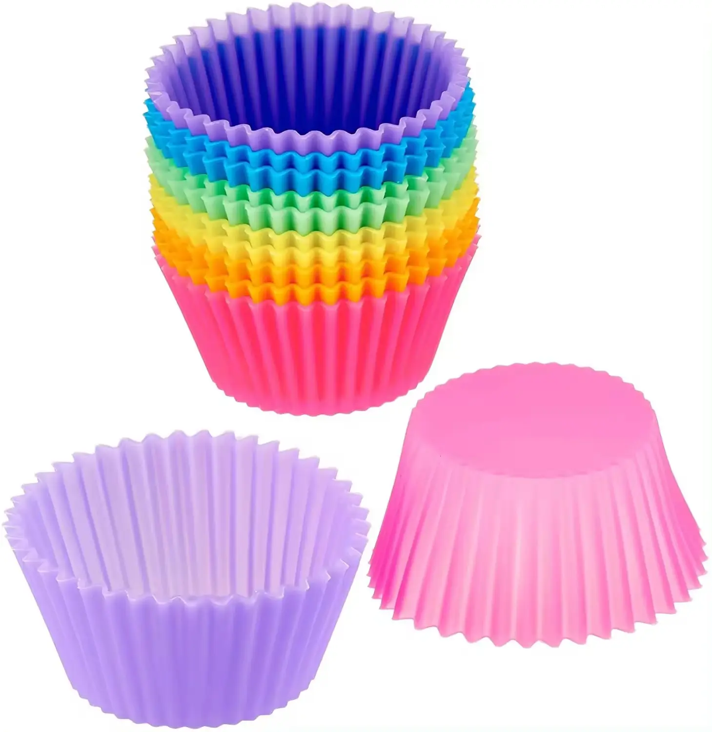 Cupcake de silicone para assar muffins, forros reutilizáveis, embalagem para cupcake, porta-copos redondos para muffins