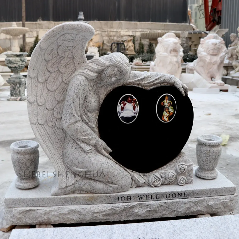 Statue d'ange et de cœur en granit, pierres tombales et Monuments personnalisés