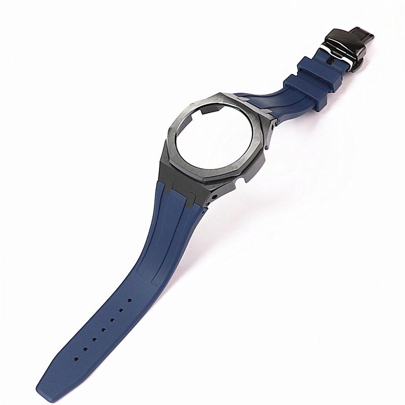 Coque noire + bracelet en silicone bleu