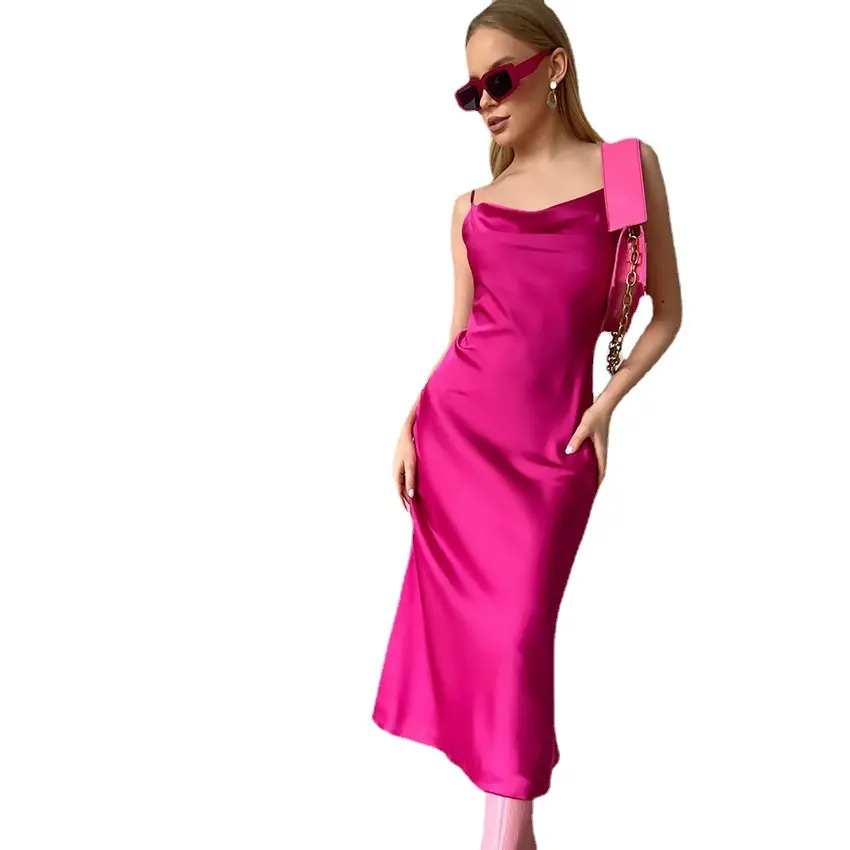 Yaz avrupa ve amerikan uzun elbise sallanan boyun moda stil askı elbise tasarım anlamda Wrap kalça renkli Ding elbise