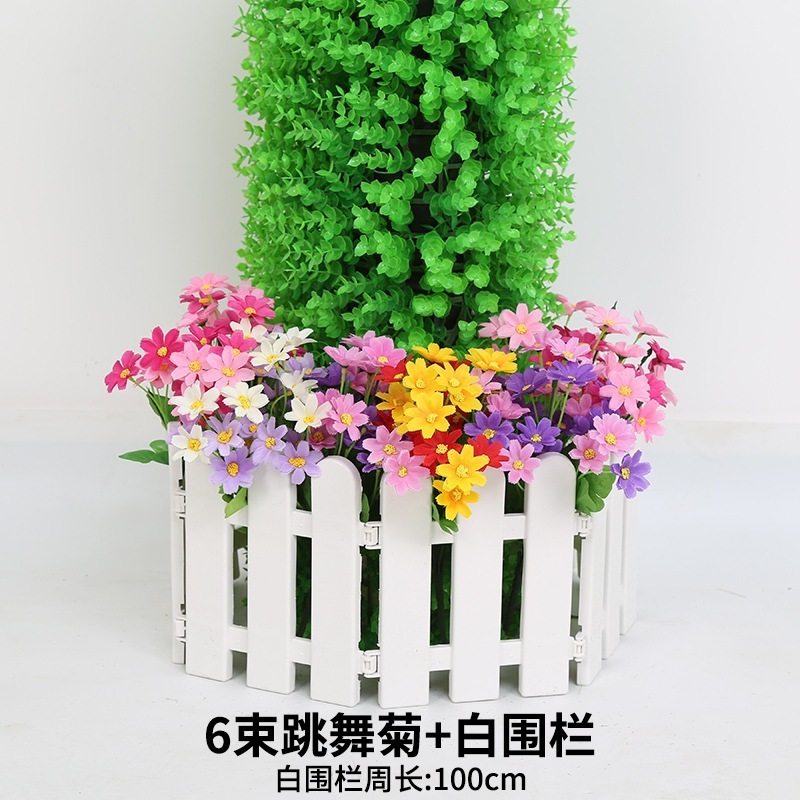 6 bouquets de chrysanthèmes dansants sur une clôture blanche