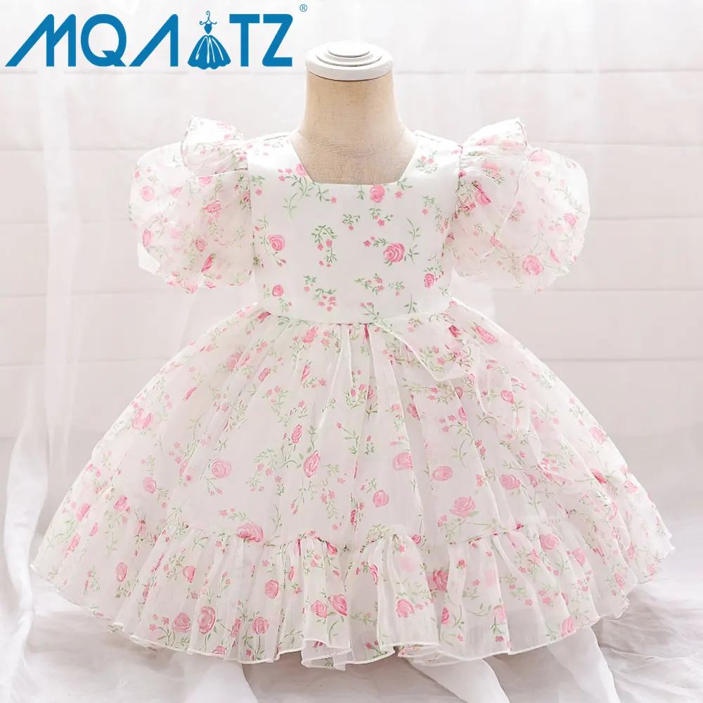 MQATZ Hot Sale Formal Satin Summer Dress 1 Year Old Floral Patterned Birthday Party Dress For Special Occasions