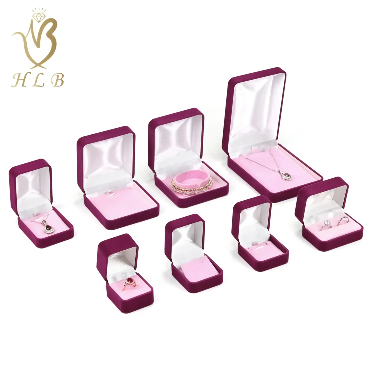 Caja de joyería de terciopelo al por mayor, caja de joyería aterciopelada de tela con logotipo personalizado para pendientes de anillo LED