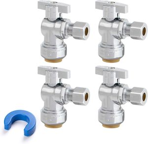 1/2 "x 3/8" OD วาล์วหยุดมุมการบีบอัดสำหรับ PEX, ทองแดง, ท่อ cpvc และท่อน้ำ, ผลักดันเพื่อเชื่อมต่อข้อต่อท่อประปาทองเหลือง - Product Image 1