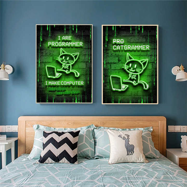 Gamer Programmer Studio Canvas Painting Abstract Wall Art Posters and Prints Hacker Code Pictures Gamer Gift for Boys Room Decor