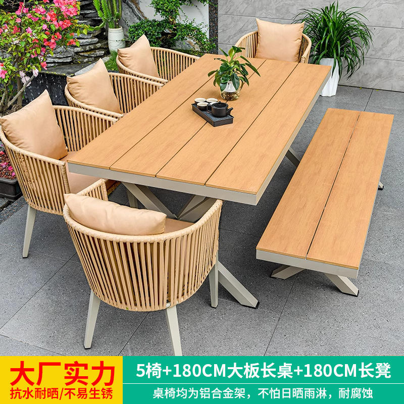 5 sillas + mesa grande de 180cm + banco de 180cm