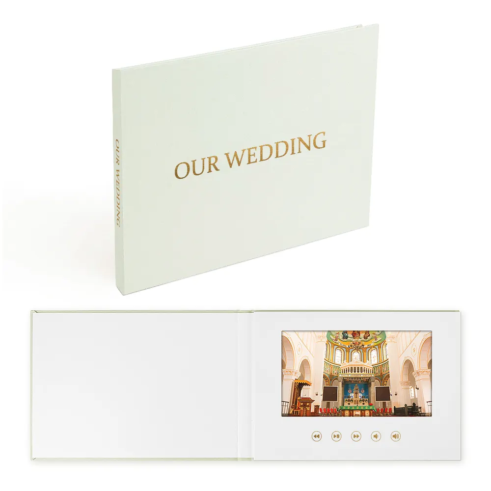 DIY Promotional OUR WEDDING GOLD FOIL Make your business card lcd screen brochure A5 video brochure mailer for marketing