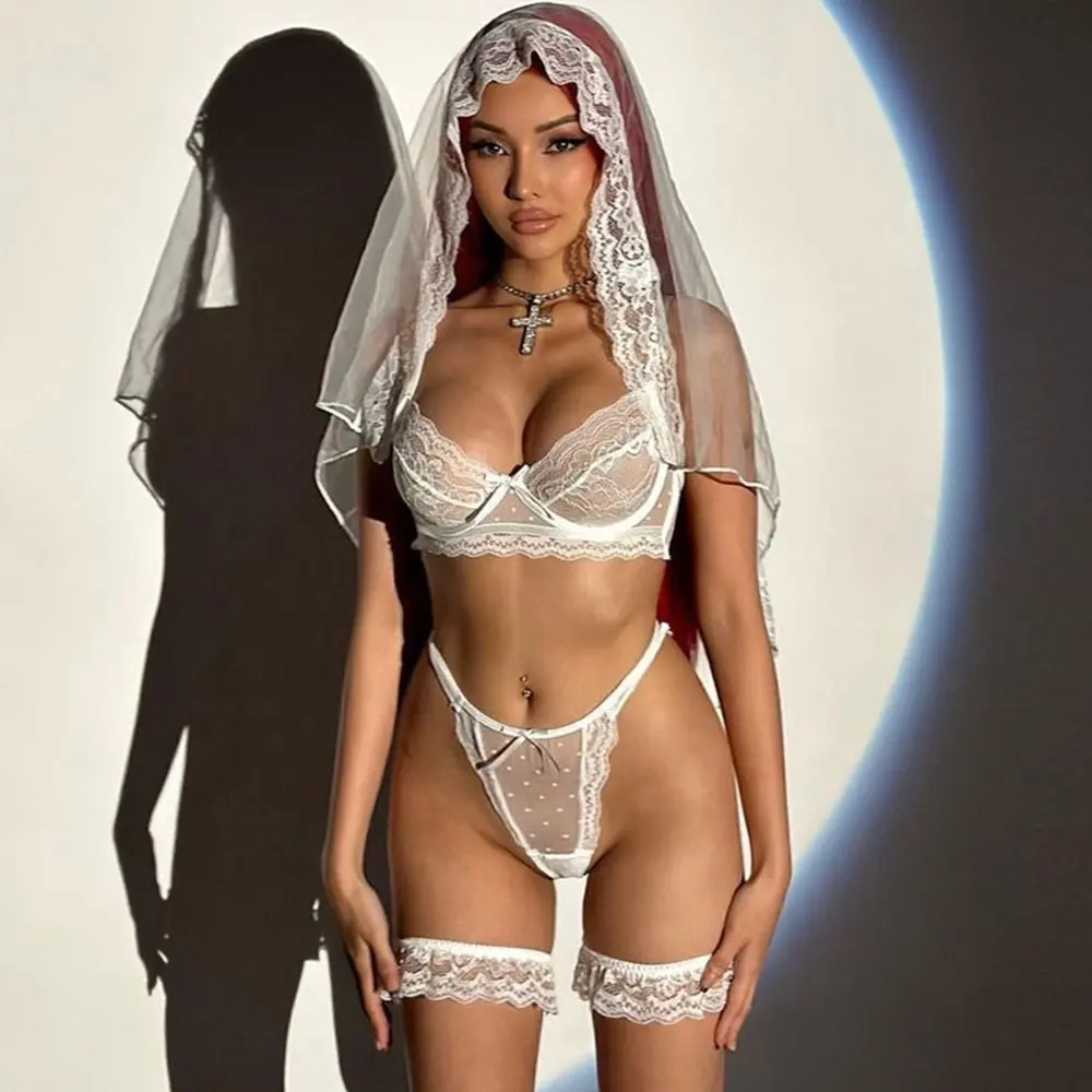 Grosir pakaian dalam wanita seksi dewasa set lingerie sensual label bermerek kustom desain ungu mode pakaian dalam pengantin putih