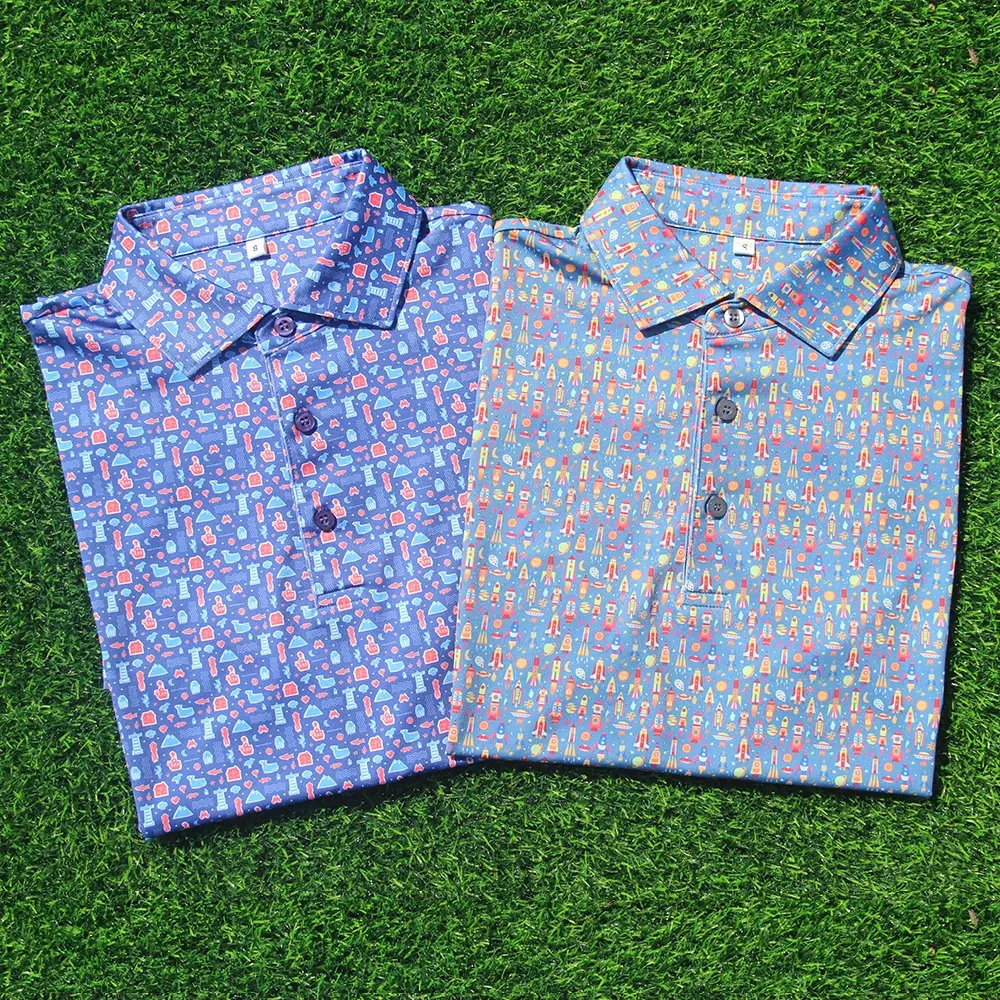 2024 Custom high quality stiff collar golf tee shirts funny pattern polyester spandex quick dry man golf polo t-shirt shirts