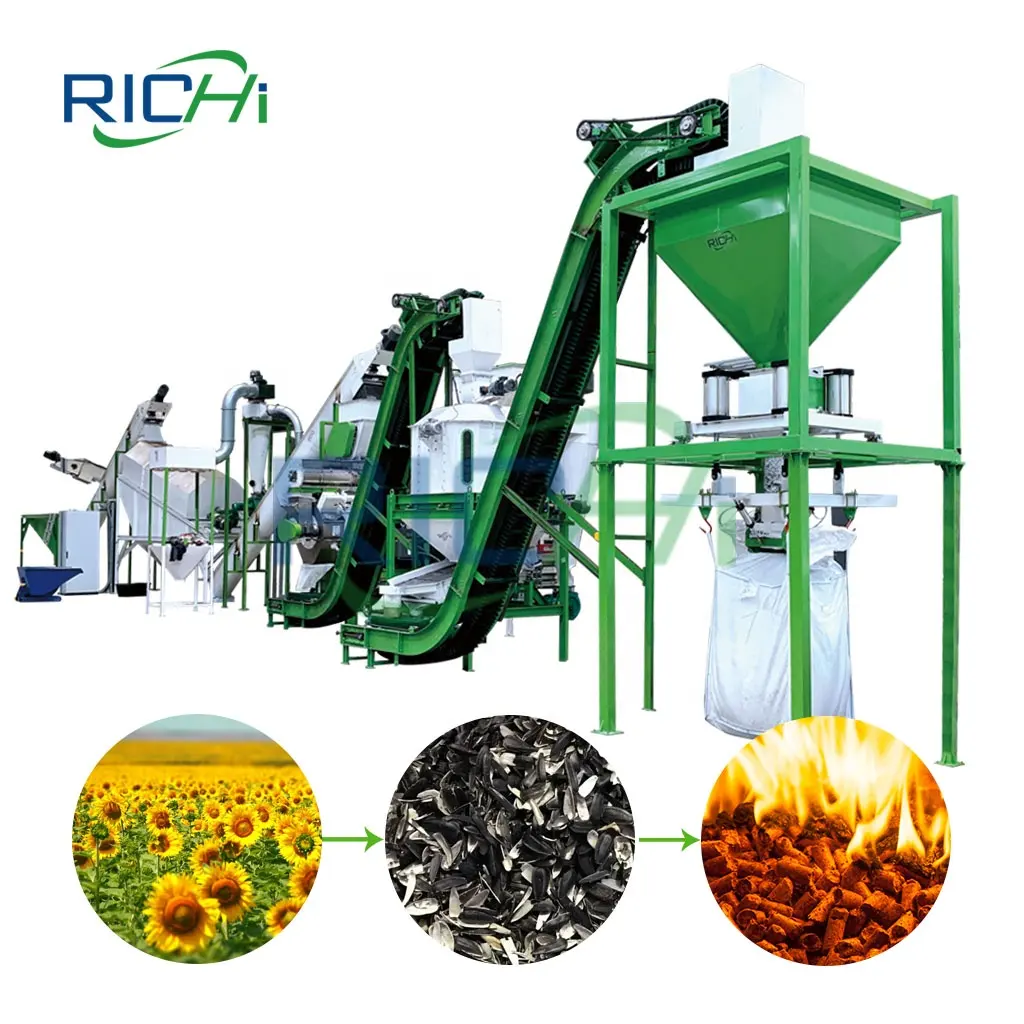 RICHI Professional 1-10 T/H Red Bean Straw Sunflower Husk Pellet Production Line