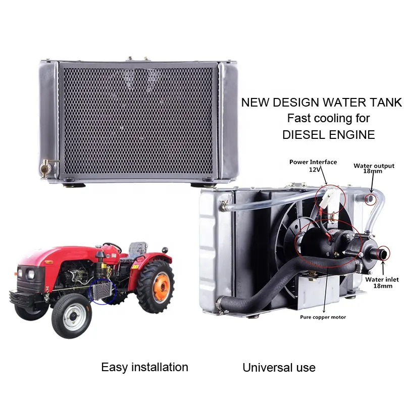 Tractor Dieselmotor Nieuwe Ontwerp Plug-In Hoge Efficiënte Dc 12V Aluminium Waterkoeling Tank Koeler Radiator