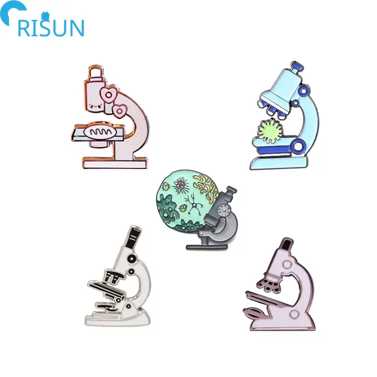 Pin de esmalte Duro y suave para laboratorio, logo personalizado, insignia médica de enfermería, dibujos animados, microscópica, venta al por mayor