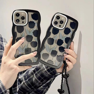 Floral Print Anti-Drop Fleece Soft Case for iPhone 16 <strong>Pro</strong> Max Dirt-Resistant Full Coverage Lanyard Magnetic PC TPU Mobile Phone