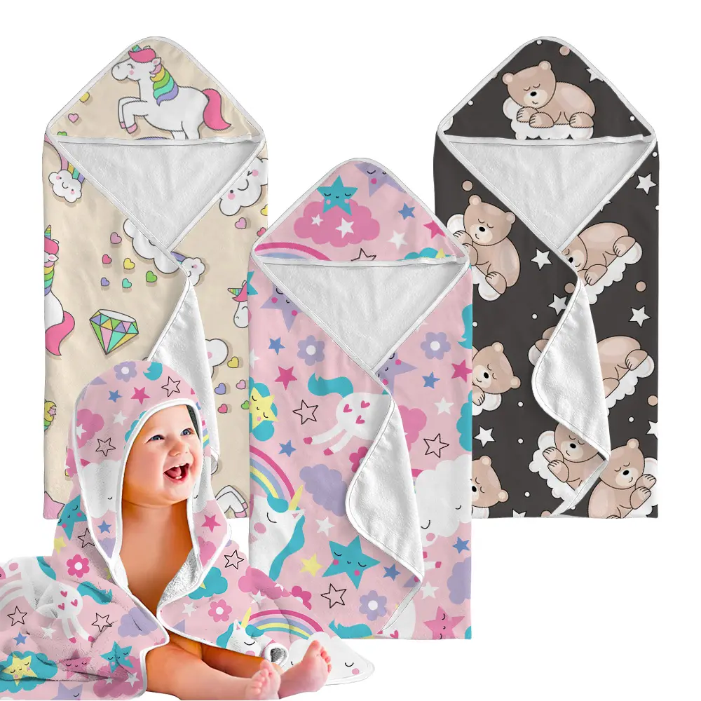 Prix usine doux polaire enfant portable personnalisé dessin animé Robes gant de toilette enfants Poncho Animal coton à capuche sommeil bébé serviette à capuche