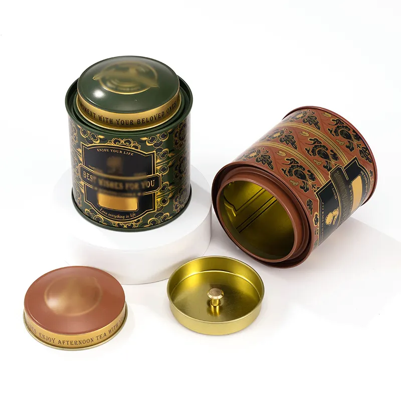Support Printing Pattern Circular Seal Tinplate Tea Coffee Beans Can Metal Packaging Iron Box Tin Can With Double Cover