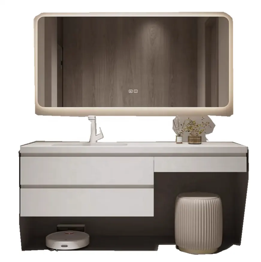 Combinación de lavabo integrado para baño, lavabo oculto para lavar a mano, mesa de lavado, espejo, armario de baño
