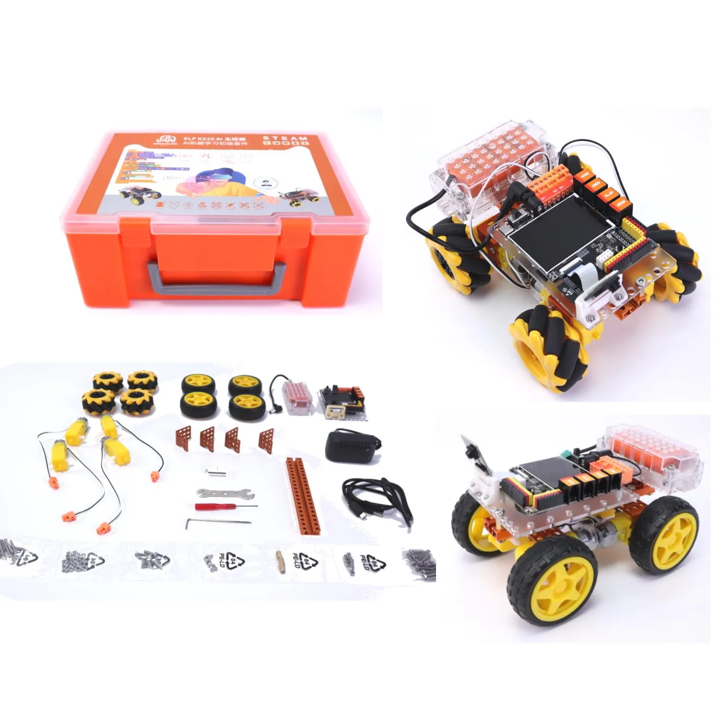 Kit iniciante de aprendizagem de máquina ai, kit inicial de aprendizagem k210 4wd mecanum roda programável crianças, brinquedo educativo, robôs, haste, kit