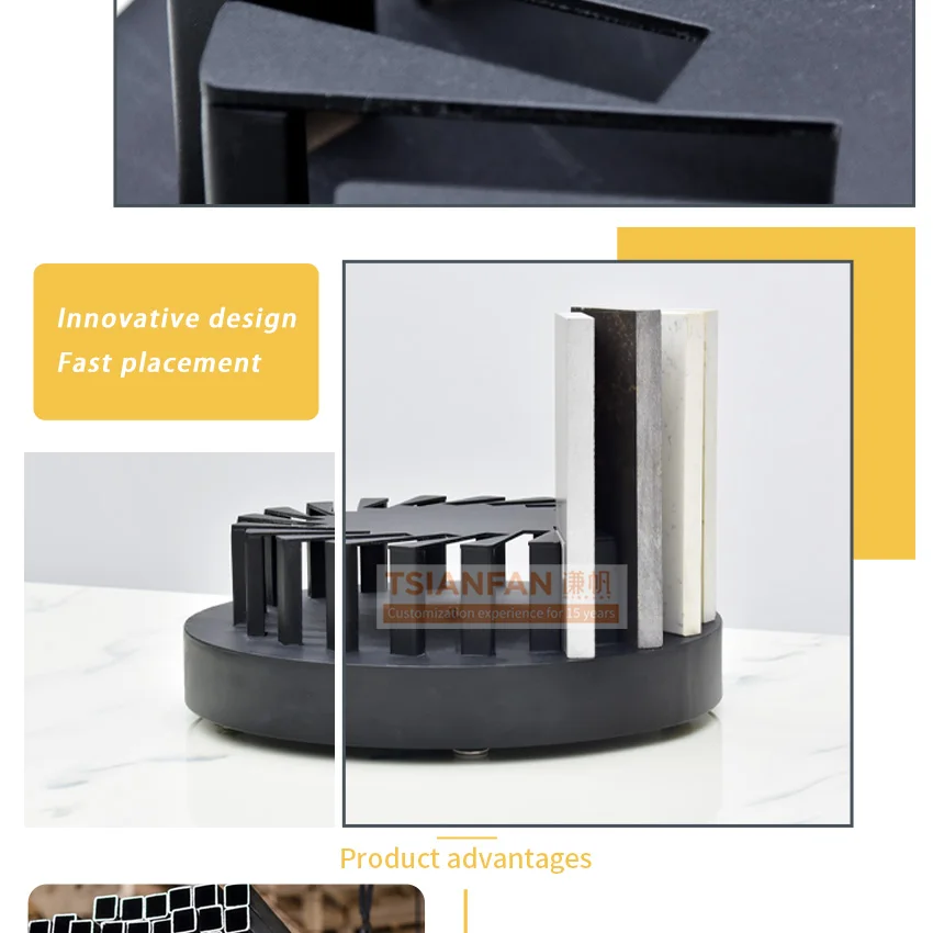 Factory Rotary Metal Black Countertop Tile Granite Sample Stone Desk Stand Shelves Ceramic Plates Quartz Display Rack