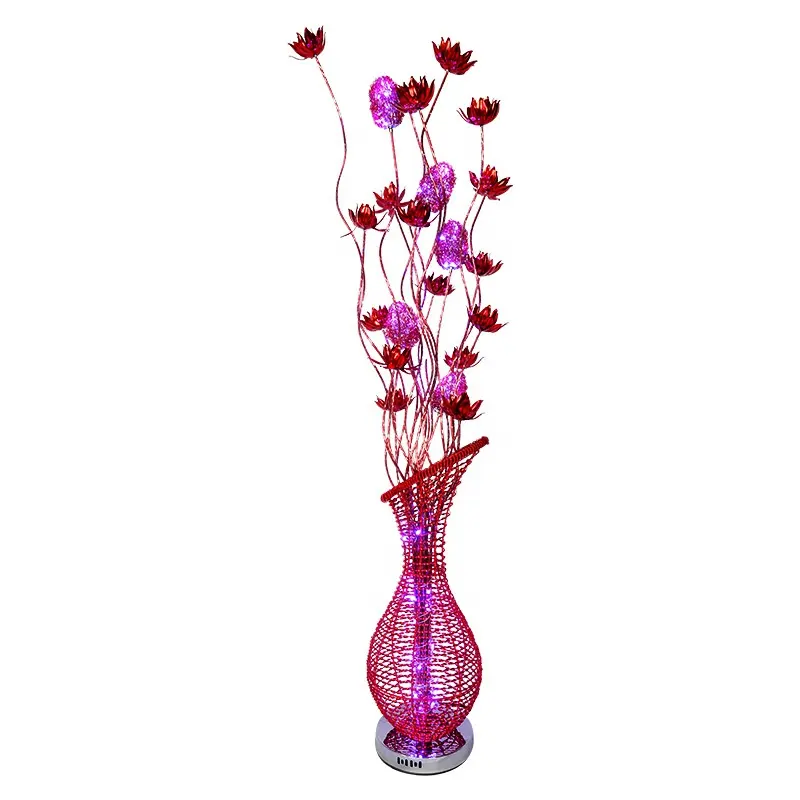 Lampe de sol LED, grande et rouge, vase en fil d'aluminium, artisanat, décoration de salon créative, style nordique, 1 pièce