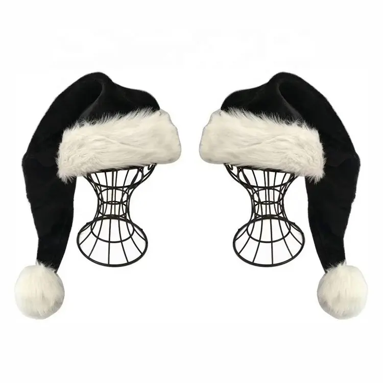 Горячая Распродажа Взрослых Черная длинная плюшевая шапка Санта-Клауса Рождественская шляпа смешная