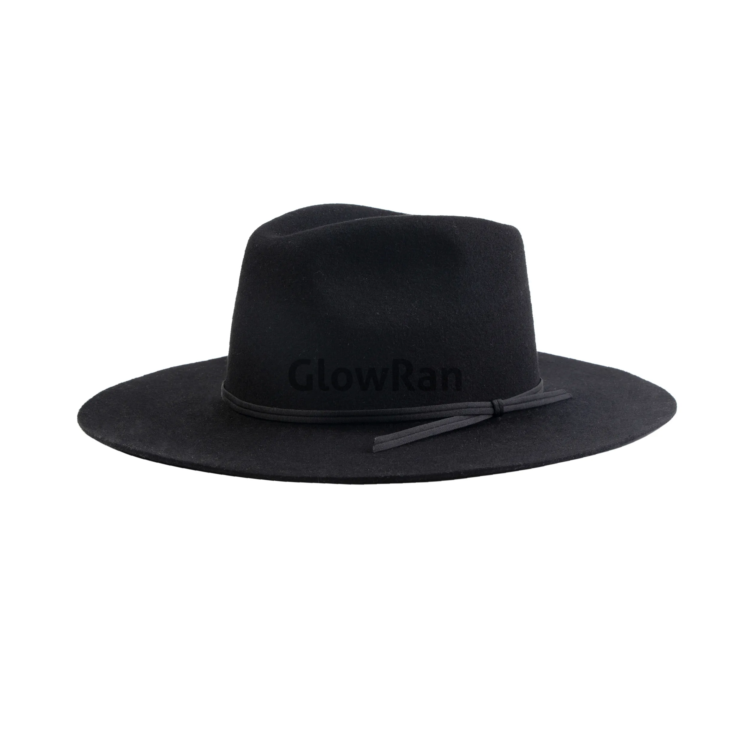 GlowRan 2023 superventas ala ancha lana de oveja australiana sombrero Fedora negro liso