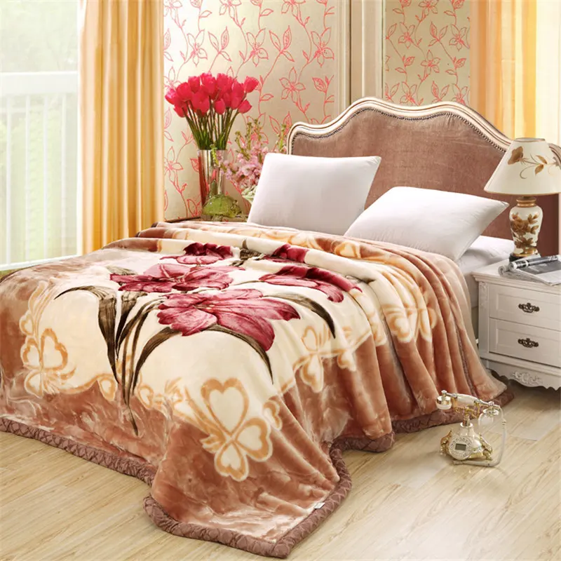 Grueso King Size Estilo coreano 2 capas de doble capa de color sólido teñido Fleece Throw Mink Raschel Manta para invierno