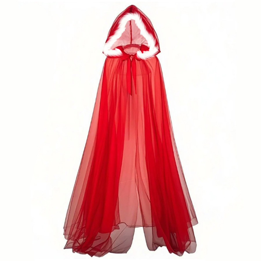 Red cloak with red rope and white fur