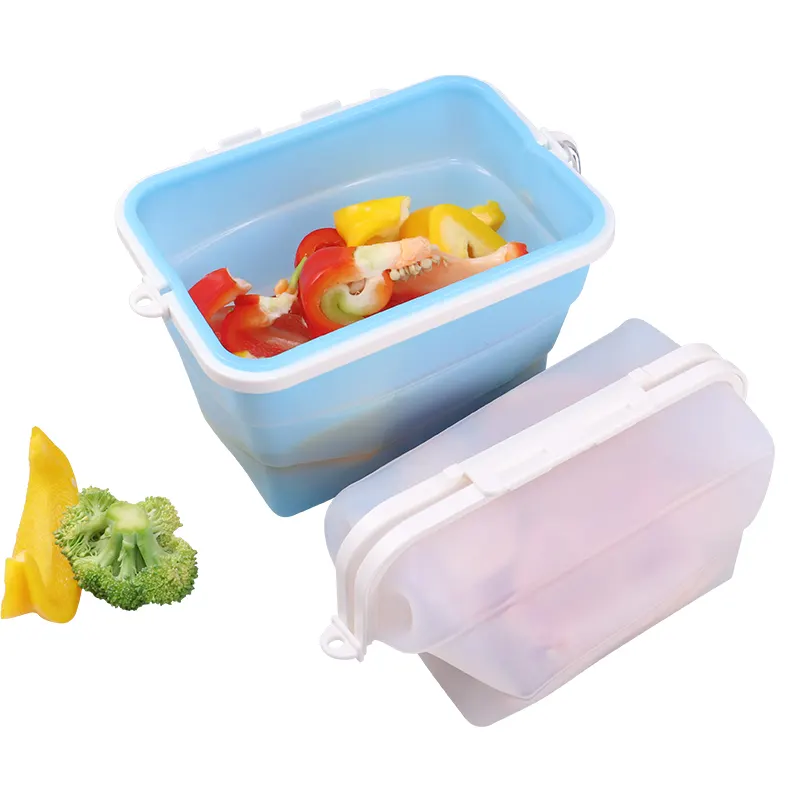 Bpa livre dobrável dobrável reutilizável frigorífico silicone fresco alimentos armazenamento sacos recipiente saco caixa de silicone freezer saco recipientes