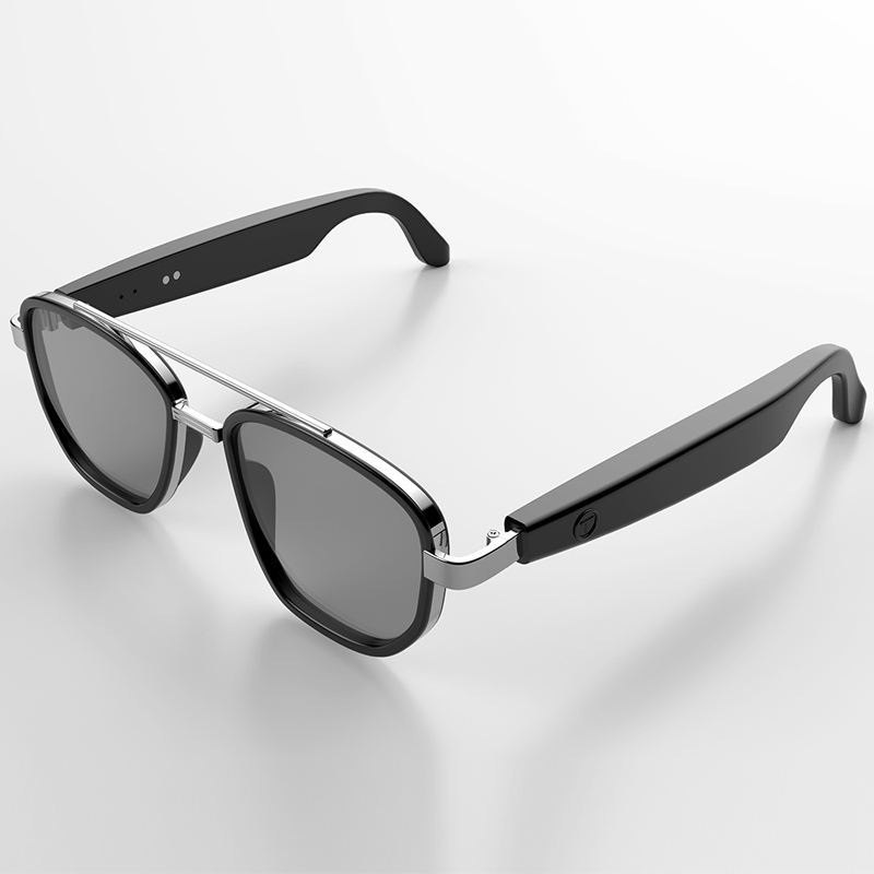 Silver frame with gray lenses -with ai translation