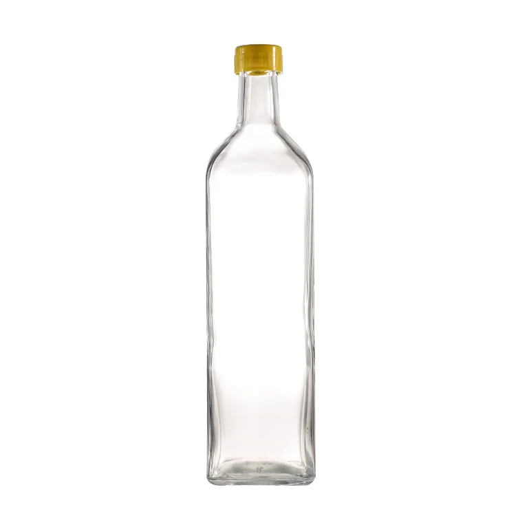 Bouteilles de vinaigrettes carrées transparentes pour marinades légères de 1 litre en stock Bouteilles d'huile d'olive en verre Marasca de 33oz