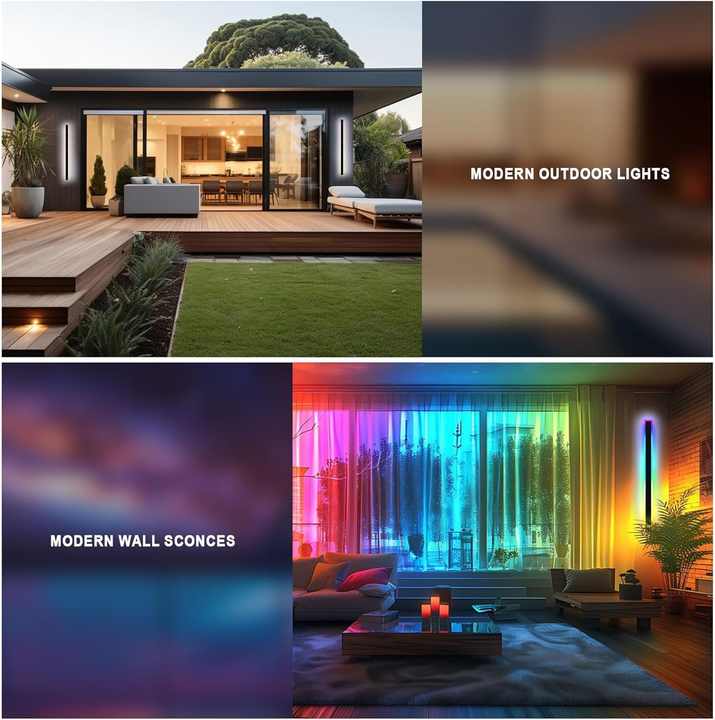 Tuya WIFI Smart RGBIC LED Linear Wall Light Indoor Outdoor Garden Waterproof IP65 Square LED Wall Sconce Lights for Home