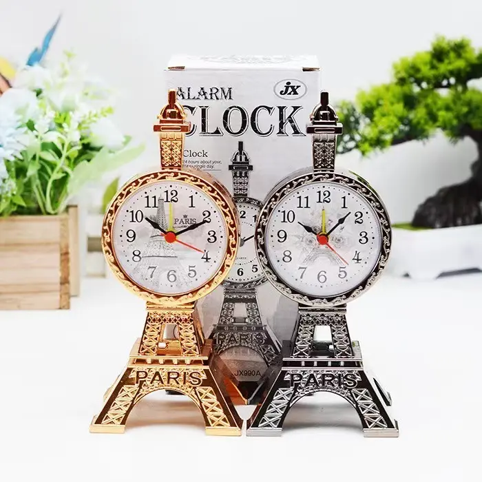 장식 레트로 향수 디지털 포인터 플라스틱 골드 프랑스 관광 기념품 에펠 탑 책상 시계