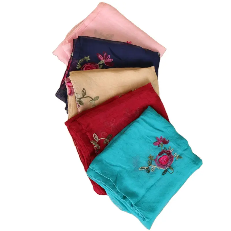 Gestickte Blume Chiffon Schal Frauen Sonnenschutz Schal Foulard Hijab Schals Echarpe Sjaal Pashmina 180*75cm