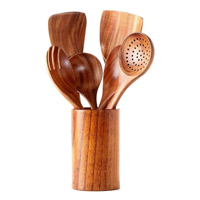 Conjunto de utensílios de cozinha madeira, conjunto de instrumentos para cozinhar colheres de madeira antiaderentes e espátulas, colheres de madeira para cozinhar salada