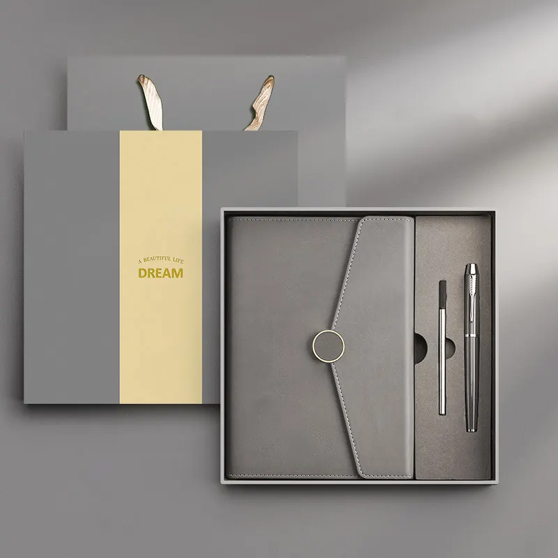 Logo personalizzato Premium A5 fascia elastica in pelle copertina rigida Planner diario di natale taccuino e penna Parker Set di cancelleria regalo