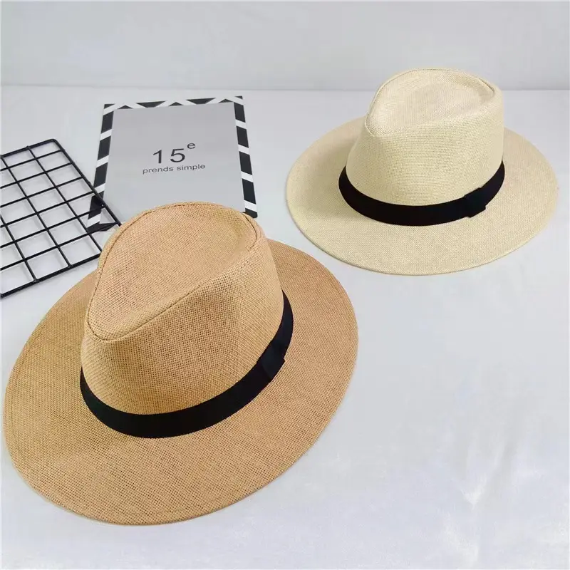 Cappelli di paglia Panama a tesa piatta larga da spiaggia estiva di moda all'ingrosso cappelli fedora con visiera parasole per uomo e donna