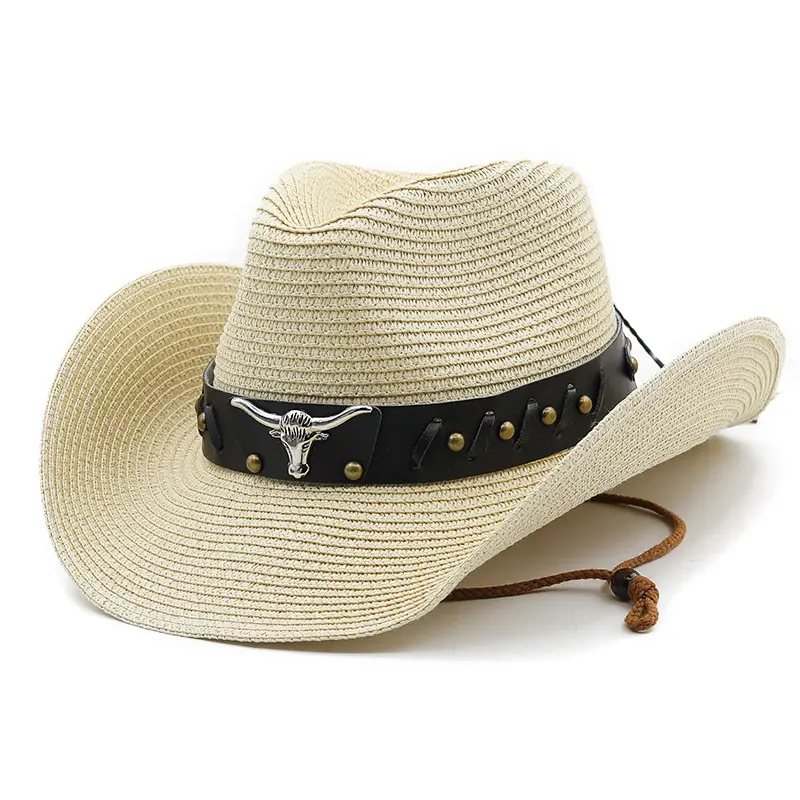 Mode hommes papier paille Western hommes chapeaux de cowboy plage soleil chapeau de paille chapeau de cowboy