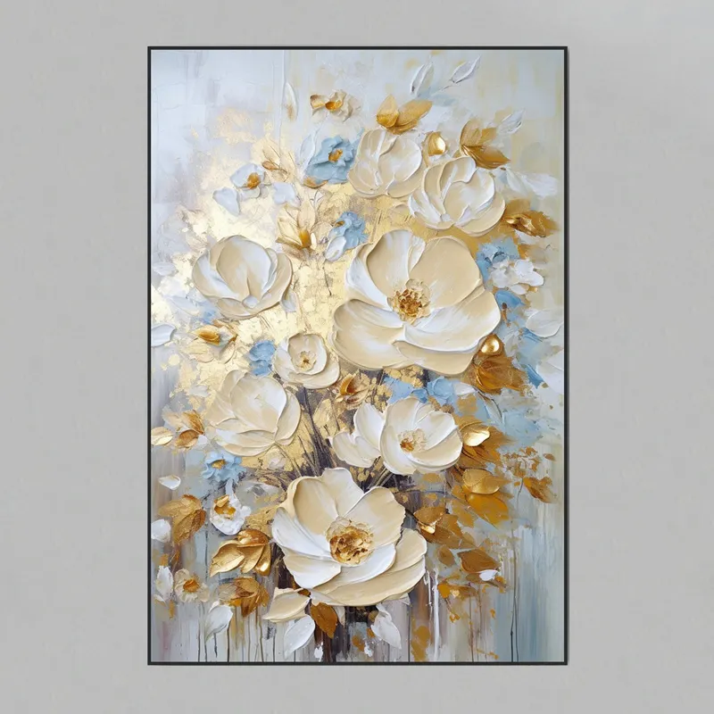 Pittura a olio su tela moderna di arte della parete per decorazioni per la casa di lusso dipinto a mano bella Glitter oro floreale