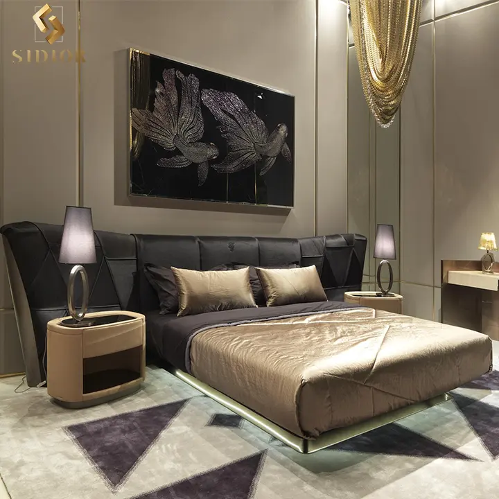 PLAZA struttura in legno massello letto matrimoniale con comodini cuscino testiera matrimoniale nero king size biancheria da letto nordica letto in vera pelle