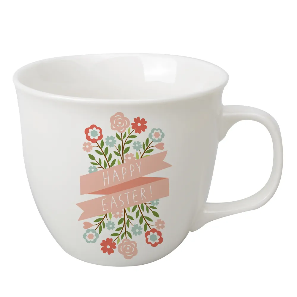 Regalos del festival ecológico Feliz Pascua Diseño de impresión de calcomanías personalizadas Taza de café de cerámica de 19oz Taza de porcelana blanca