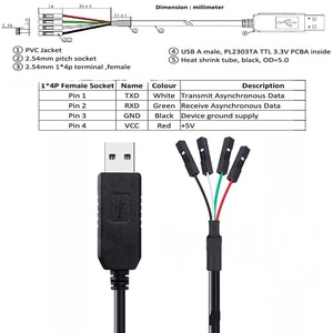 1.8m USB TTL seri 3.3V adaptör kablosu TX RX sinyal 4 Pin 0.1 inç Pitch kadın - Product Image 5