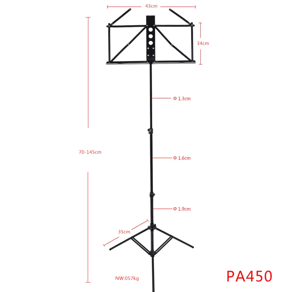 Soporte plegable de música de aluminio, alta calidad, PA450 HEBIKUO, mejor precio, plateado